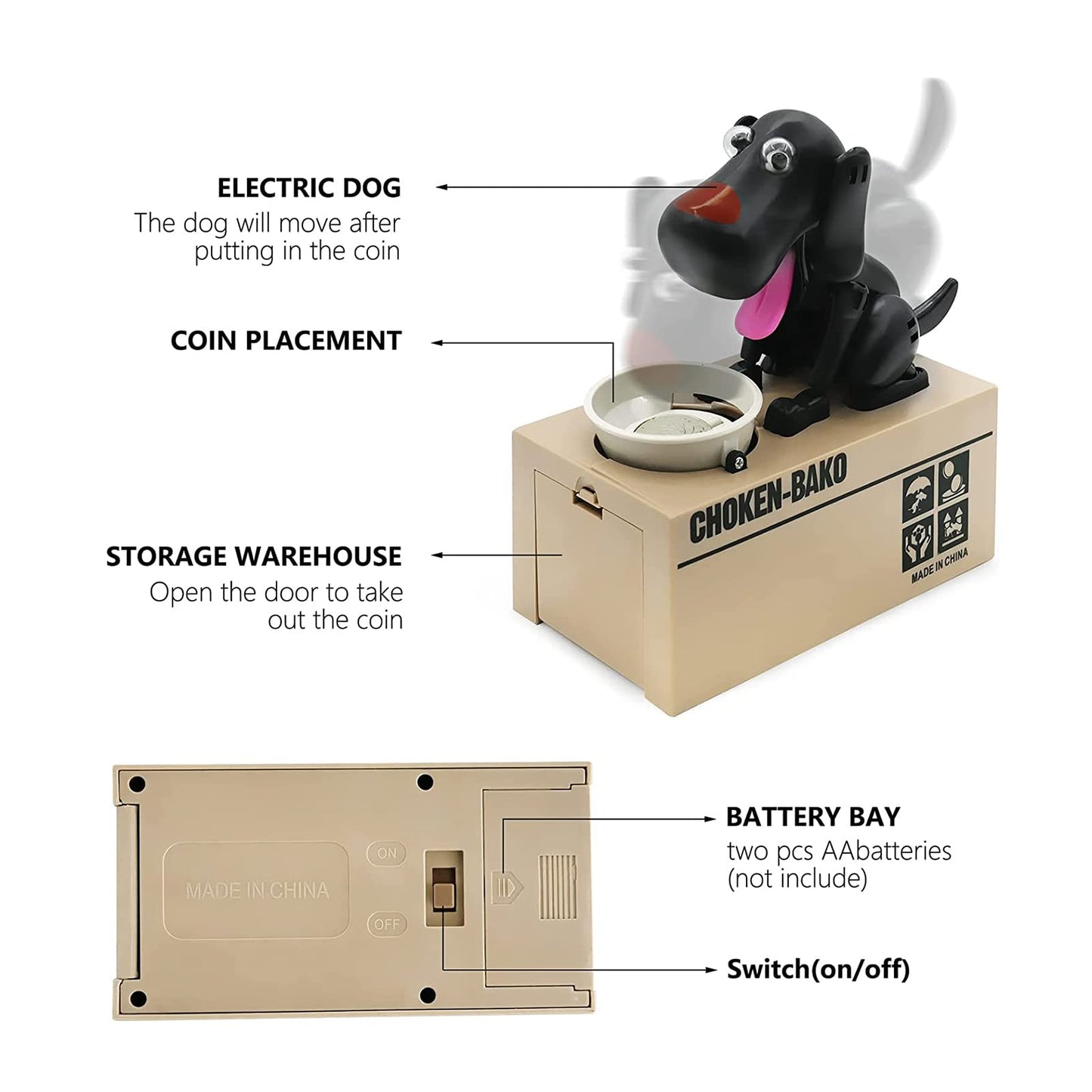 Puppy Piggy Bank, My Dog Piggy Bank, Cute Robotic Coin Munching Toy Money Box, Saving Money Coin Bank Gift (Black)