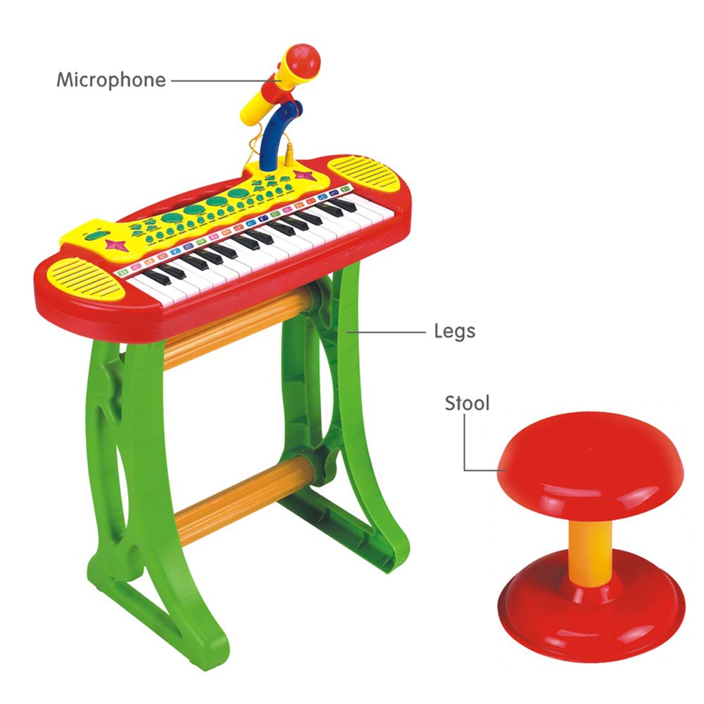 Kids Piano Keyboard Toys 31 Keys,Electronic Piano for Beginners,3 4 5 6 7 8 Years Old Toddler Girl Boy Gift,Musical Instrument, w/Microphone,Multiple Sounds,Stool,Recordings,Note Stickers - Red