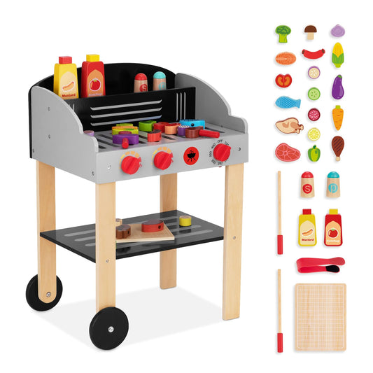 Kids Wooden Barbecue Grill Playset with Food