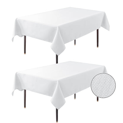 BIFENBI 2 Pack Rectangle Tablecloth - 60x104 Inch - Linen Textured Table Cloth Wrinkle Free Washable Decorative Fabric Table Cover for Buffet Banquet Parties Event Holiday Dinner. White
