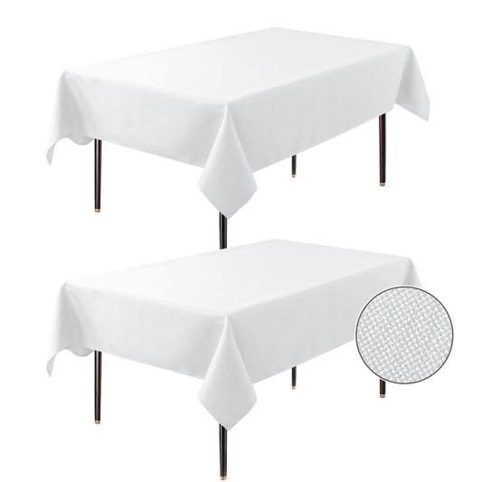 BIFENBI 2 Pack Rectangle Tablecloth - 60x104 Inch - Linen Textured Table Cloth Wrinkle Free Washable Decorative Fabric Table Cover for Buffet Banquet Parties Event Holiday Dinner. White
