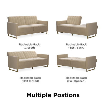 Novogratz Velvet Futon Sofa Bed with Metal Legs