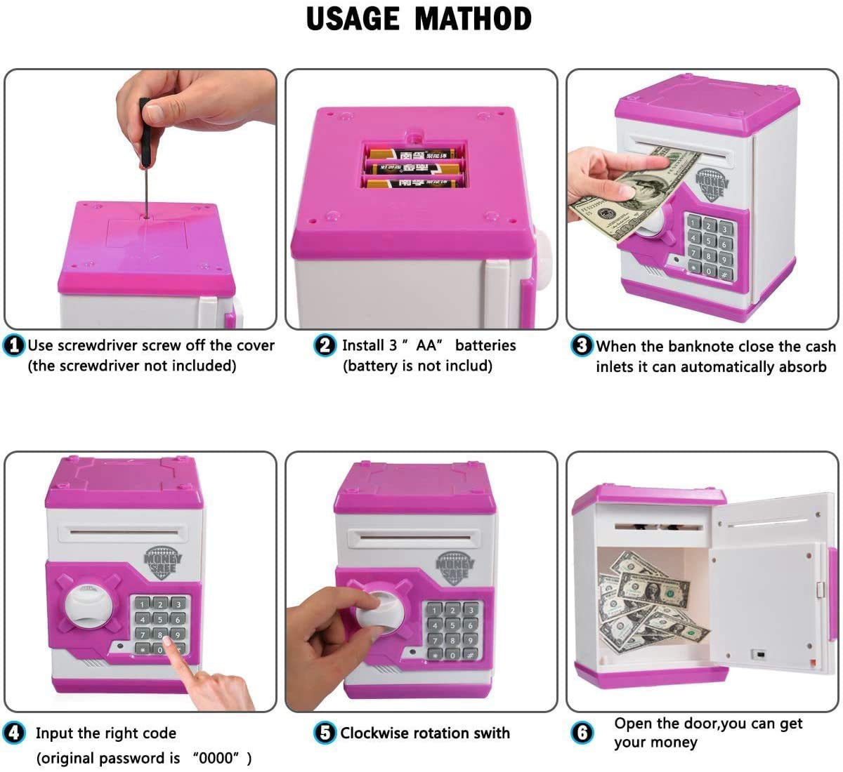 TOPBRY Piggy Bank for kids,Electronic Password Piggy Bank Kids Safe Bank Mini ATM Piggy Bank Toy for 3-14 Year Old Boys and Girls (White Pink)