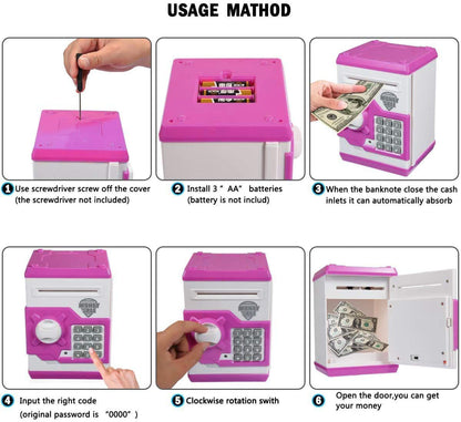TOPBRY Piggy Bank for kids,Electronic Password Piggy Bank Kids Safe Bank Mini ATM Piggy Bank Toy for 3-14 Year Old Boys and Girls (White Pink)