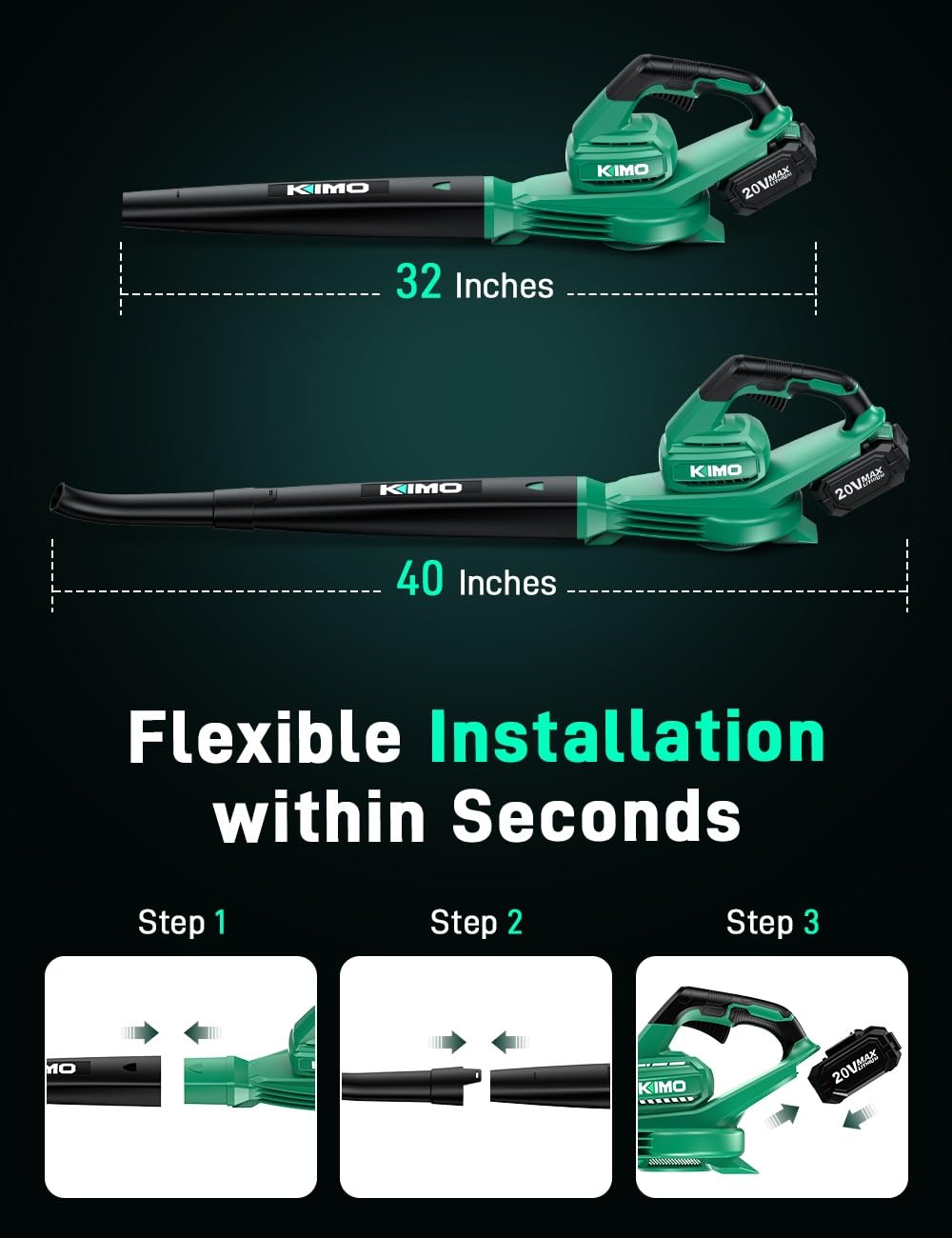 K I M O. Cordless Leaf Blower with Battery