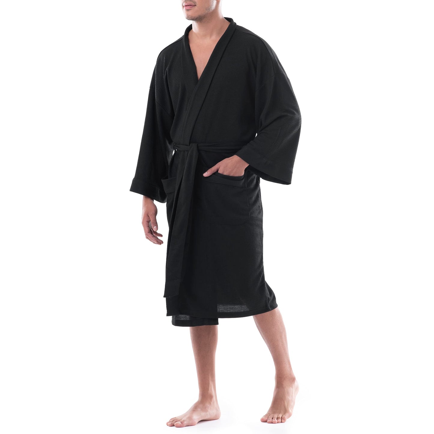 Fruit of the Loom Black Waffle Kimono Robe