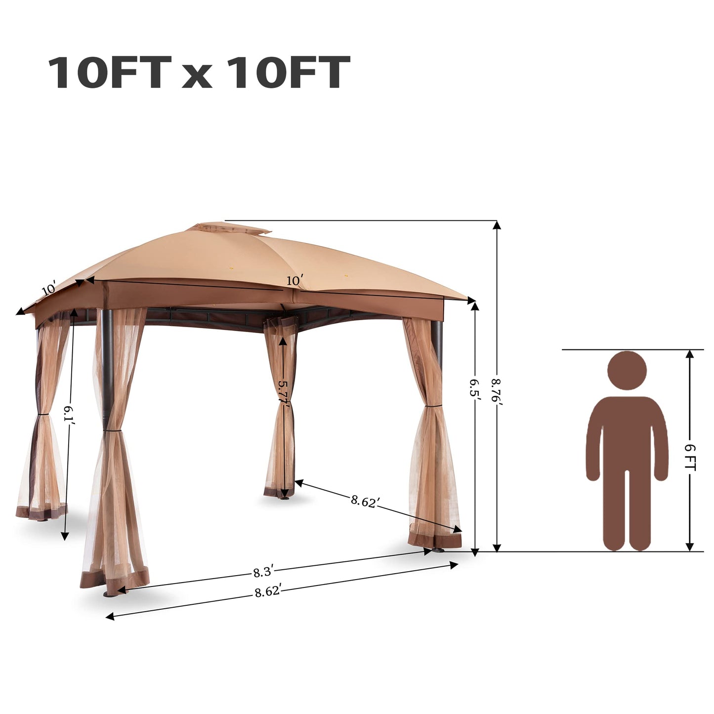 10x10 Heavy Duty Patio Gazebo with Netting