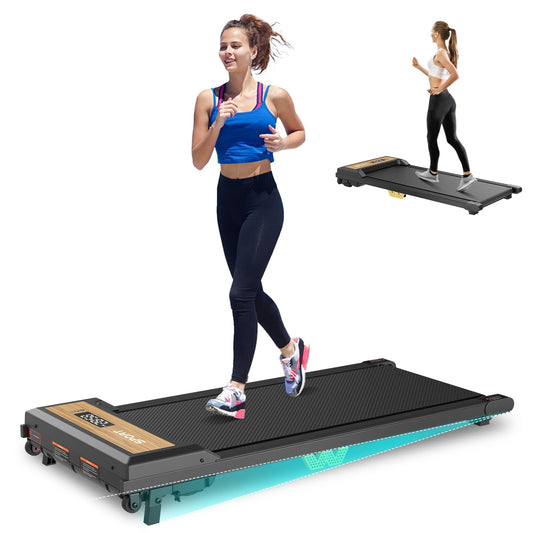 FUNRAY Walking Pad Treadmill - Under Desk Treadmill with 265LBS Weight Capacity, 2 in 1 Portable Walking Treadmill for Home/Office with Two Ways of Control, Compact Treadmill for Walking/Running-Wood