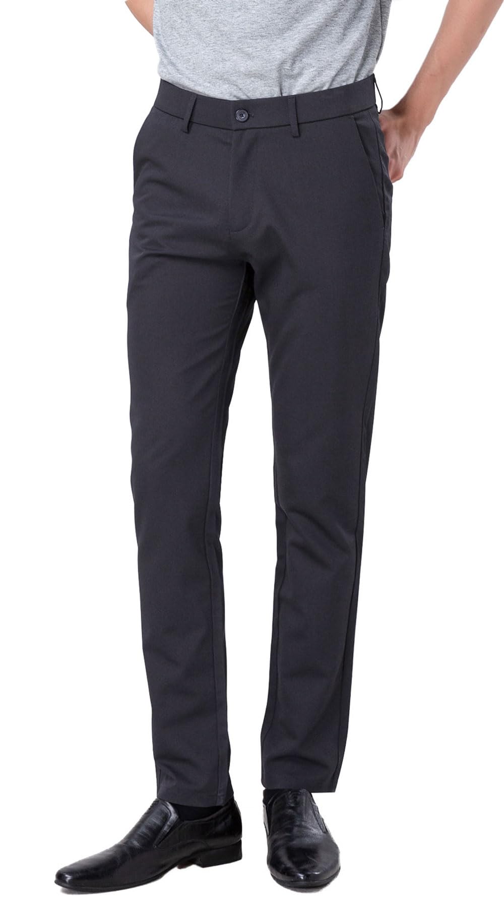 Plaid&Plain Men’s Slim Fit Dress Pants Stretch Dress Pants 8101Charcoal 30X28