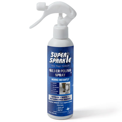 UPDATE: ALIVE AGAIN ❗ SUPER SPARKLE Silver Polish Spray 8 oz (Ounce) - Clean Long Lasting Shine, Soft Scent Silver Polish and Cleaner Works Instantly for a Sparkling Shine - Prevent and Remove Tarnish