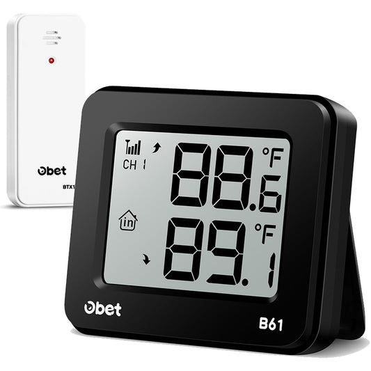 OBET Indoor Outdoor Thermometer Wireless Outdoor Thermometer Digital Thermometer Gauge 500Ft Remote Temperature Monitor for House Home Room Patio B61-Black