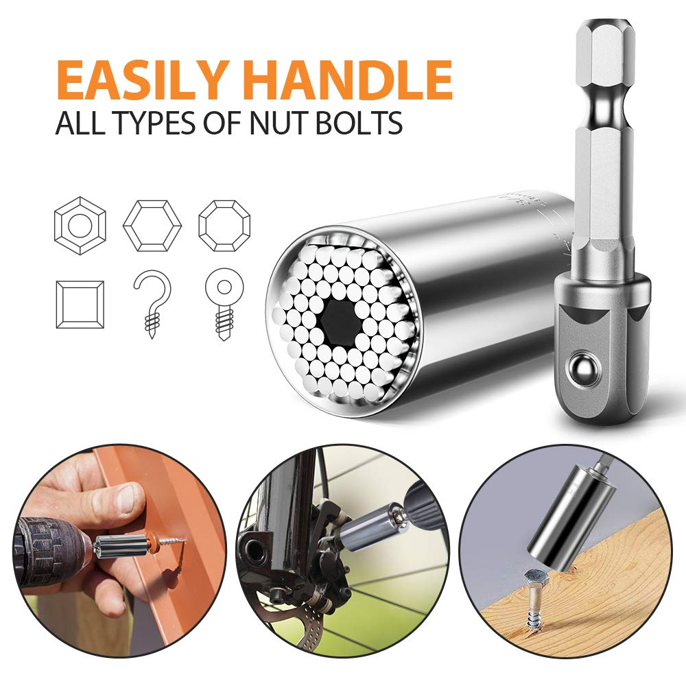 Universal Socket Tools Gifts for Men: Fathers Day Birthday Gift for Dad Husband Him Women 1/4"-3/4"(7-19mm) Super Socket Set Impact Power Drill Adapter Unique Cool Gadgets
