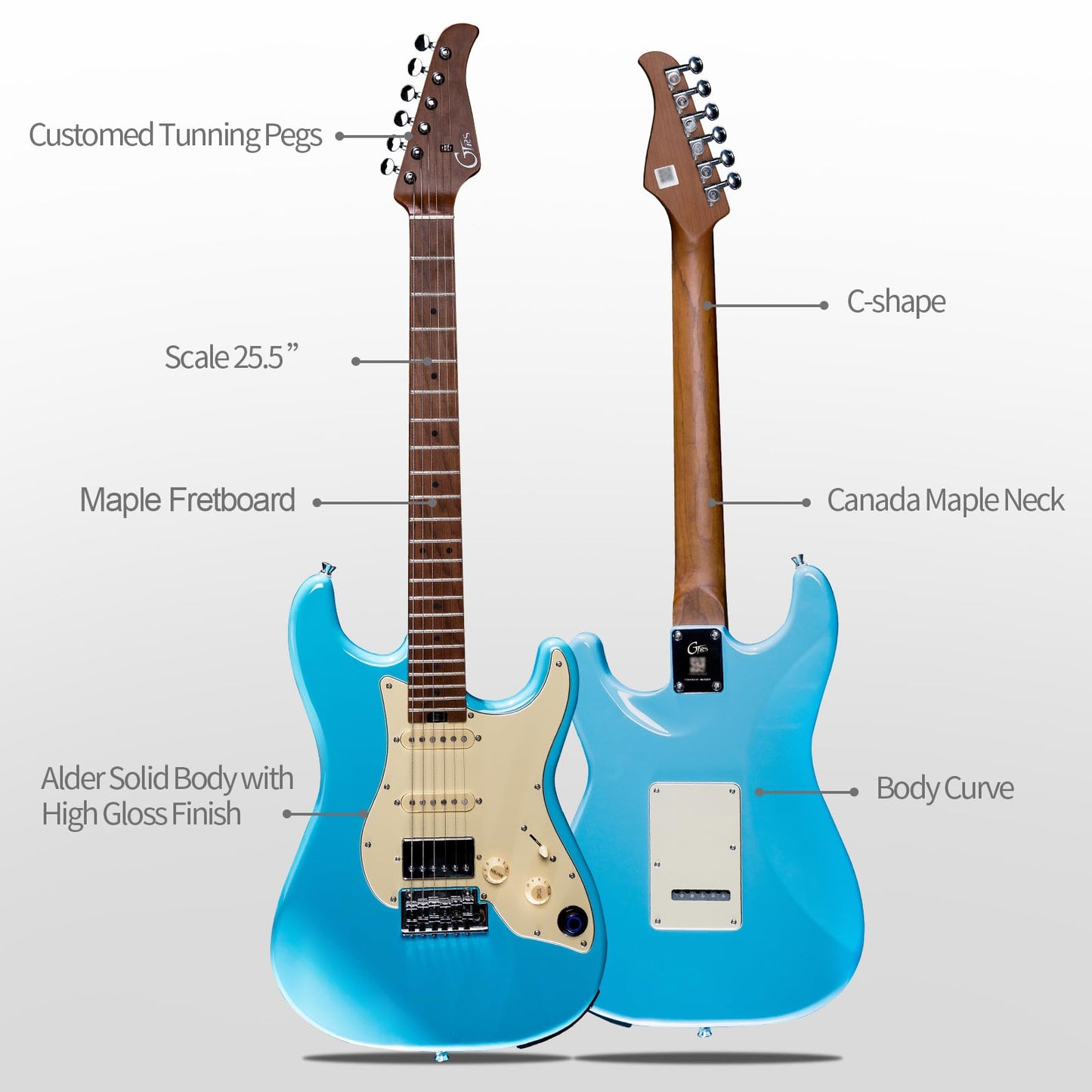 GTRS S801 Smart Electric Guitar Kit with Effects System, HHS Pickup, Loop Drum Machine, 12 Hours Battery Life, Rosewood Fretboard Glossy Paint for Beginner, Professional Player, Performance