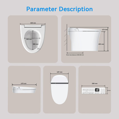 EIYHOME Smart Bidet Toilet,One Piece Bidet Toilet with Auto Open Close, Auto Flush, Foot Sensor Operation, Heated Seat，Warm Water & Dryer，Night Light，LED Display,White Remote Control