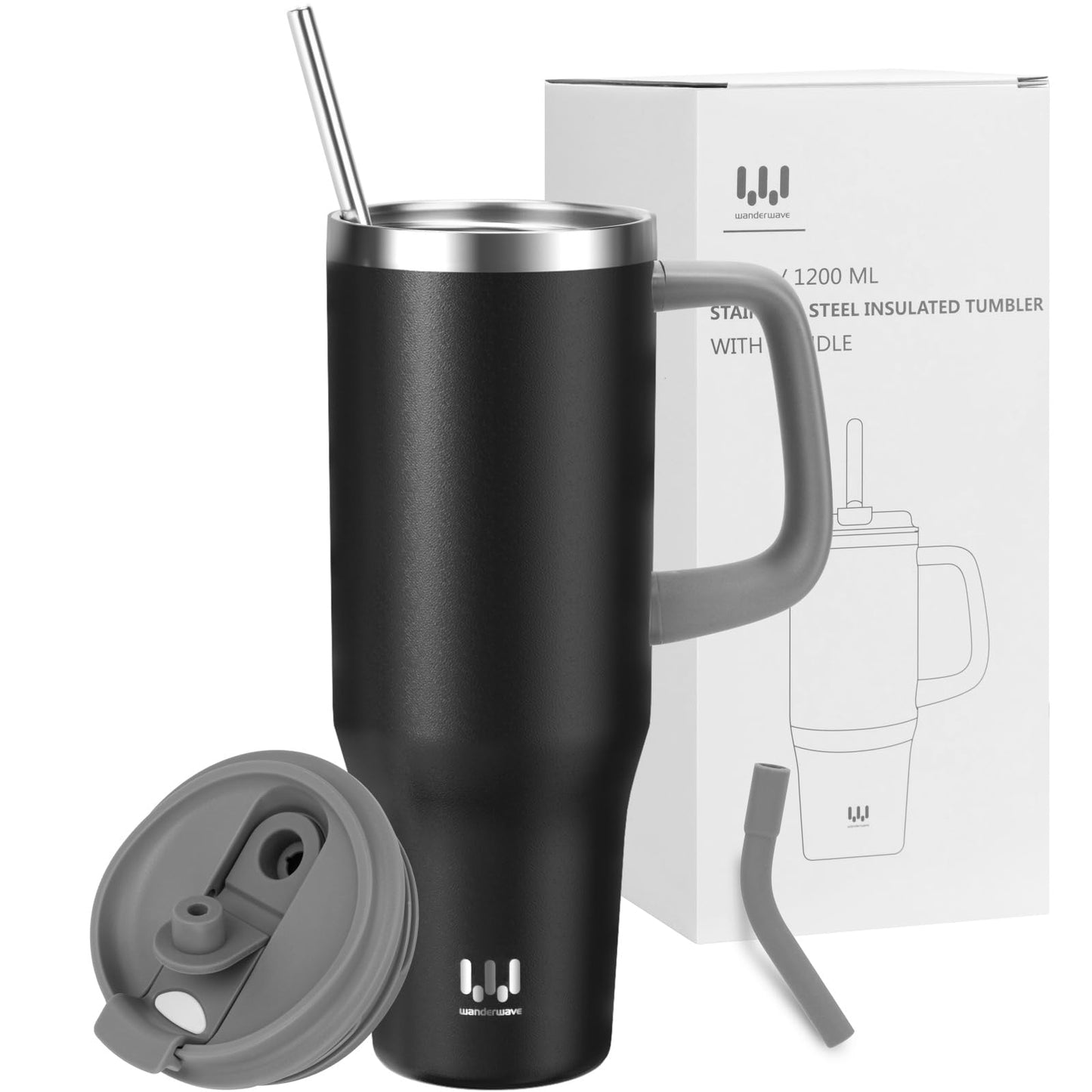 40 oz Insulated Tumbler with Handle and Straw