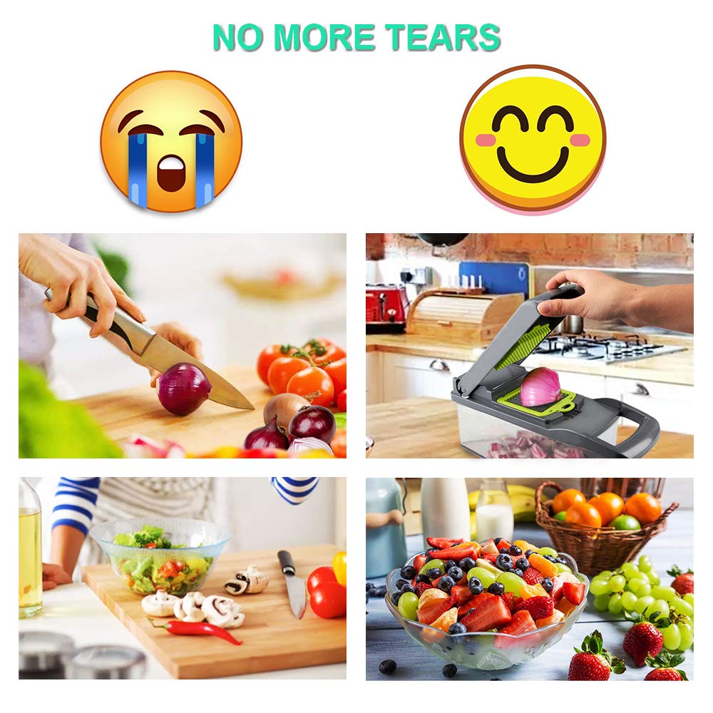 Vegetable Chopper Onion Chopper Cutter Pro 14 in 1 Food Chopper Slicer Dicer Kitchen Manual Veggie Chopper Cutter with 8 Blades Container Drain Basket for Tomato Potato Carrot Chopper