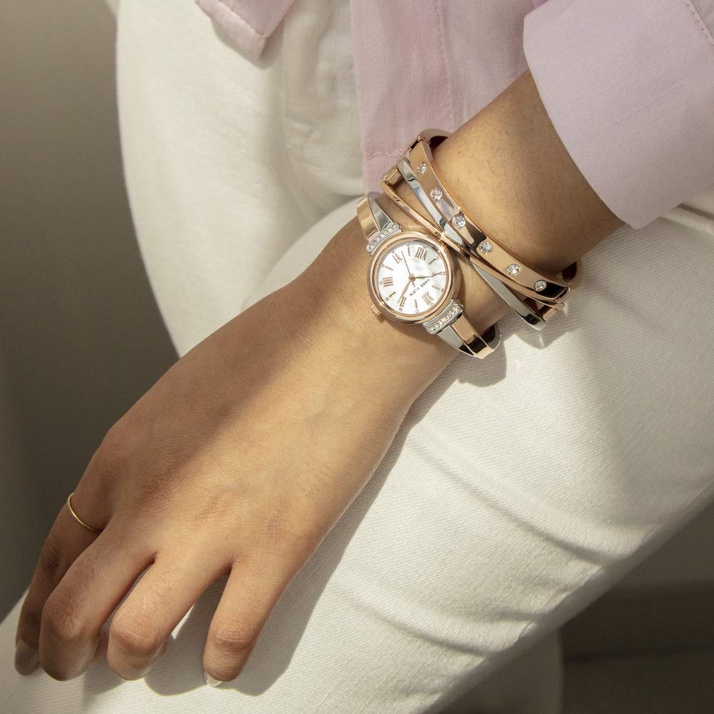 Anne Klein Crystal Accented Bangle Watch Set