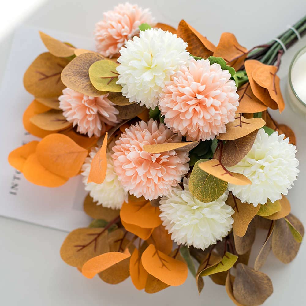 KIRIFLY Artificial Fake Flowers Eucalyptus Stems Plants Leaves Silk Arrangements Wedding Bouquets Decorations Floral Table Centerpieces for Home Kitchen(Champagne White)