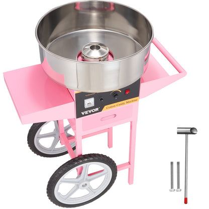 VEVOR Electric Cotton Candy Machine Cart, 1000W Commercial Floss Maker w/Stainless Steel Bowl, Sugar Scoop and Drawer, Perfect for Home, Carnival, Kids Birthday, Family Party, Pink