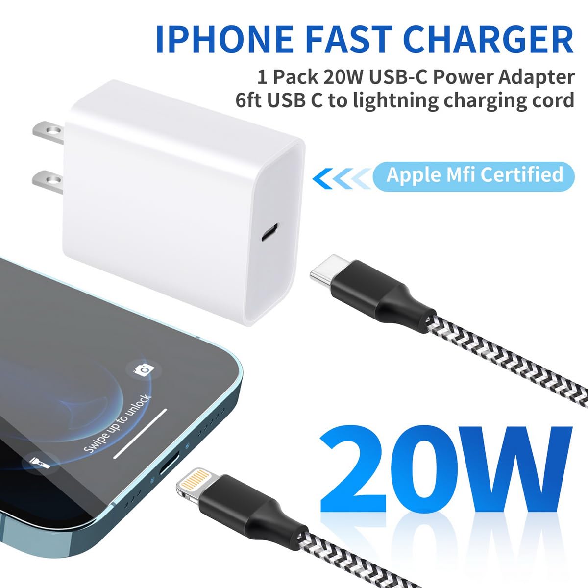 Fast iPhone 20W PD USB C Charger, 2 Pack