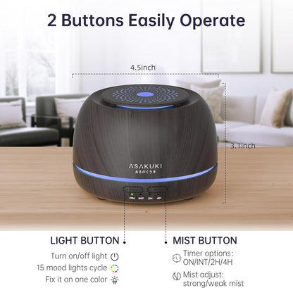 ASAKUKI Essential Oil Diffusers with 10Pcs*10ml Pure Essential Oil Gift Set, 5 in 1 Ultrasonic 300ML Aromatherapy Fragrant Oil Humidifier Vaporizer with Remote Control, Timer and Auto-Off-Black