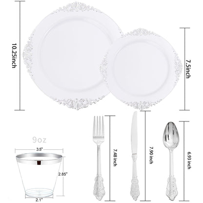 Silver Disposable Dinnerware Set for 50 Guests