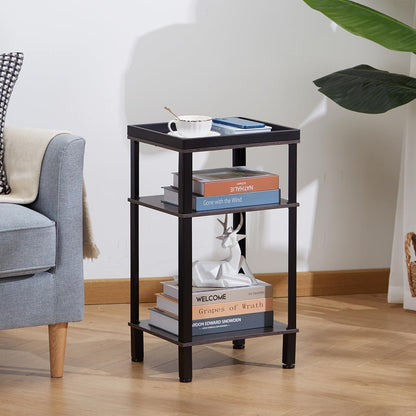 ZEXVIDA Side Table for Small Spaces,3 Tier End Table Under Desk Storage with Storage Shelf, Small Bedside Table,Nightstand for Living Room, Bedroom, Office,Grey