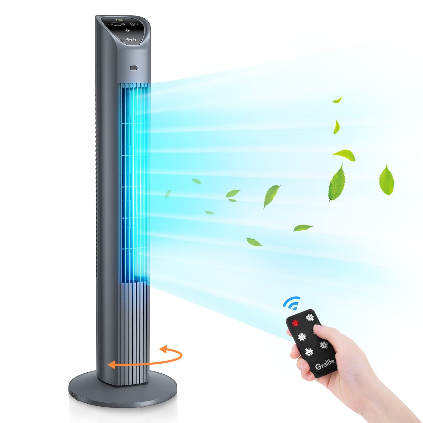 VCK Tower Fan, 80° Oscillating Fans with Remote, 36'' Quiet Cooling Fan,Adjustable 3 Speeds,4 Mode,12H Timer, LED Display with Auto Off,Standing Bladeless Floor Fan for Bedroom Home Office