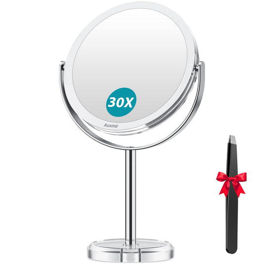 1X/30X Double Sided Makeup Mirror with Tweezer