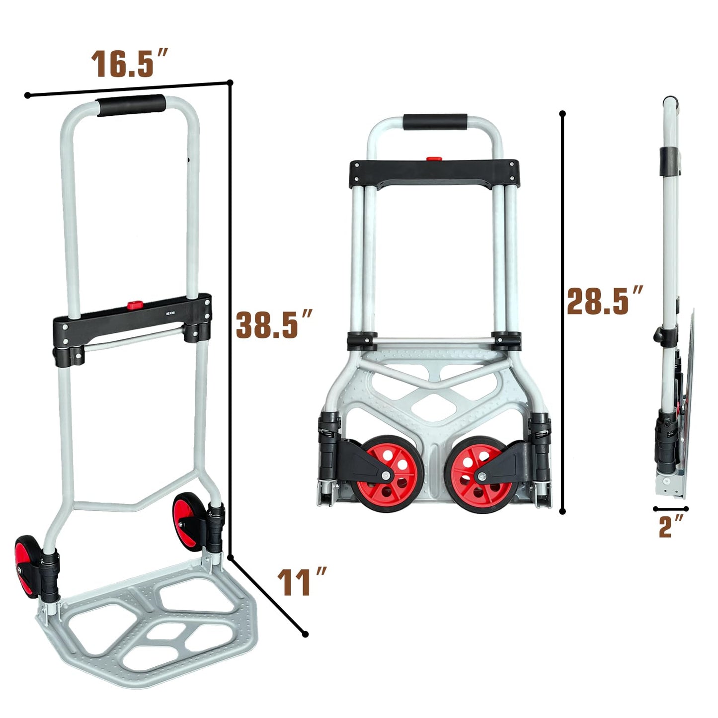 SUZHI Lightweight Folding Hand Turck Dolly Cart with 2 Wheels Foldable, Aluminum Collapsible Dolly Hand Truck, Portable & Compact for Shopping, Travel & Groceries.