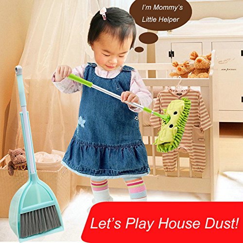 Xifando Mini Housekeeping Cleaning Tools for Children,3pcs Include Mop,Broom,Dustpan (Green Mop+Frash Yellow Broom&Dustpan)