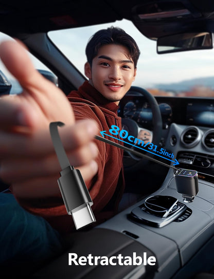 4-in-1 Retractable Car Charger with Fast Charging