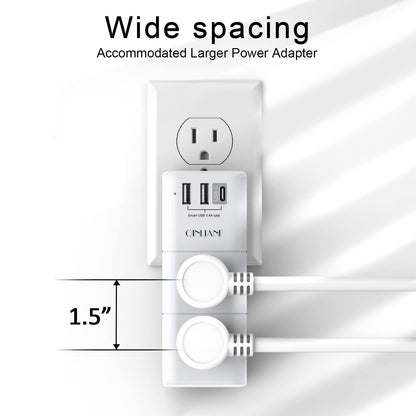 USB Outlet Extender Surge Protector - QINLIANF Multi Plug Outlet with Rotating Plug, 3-Sided Swivel Power Strip with 6 AC Spaced Outlet Splitter and 3 USB Ports (1 USB C) for Travel, Home, Office,ETL