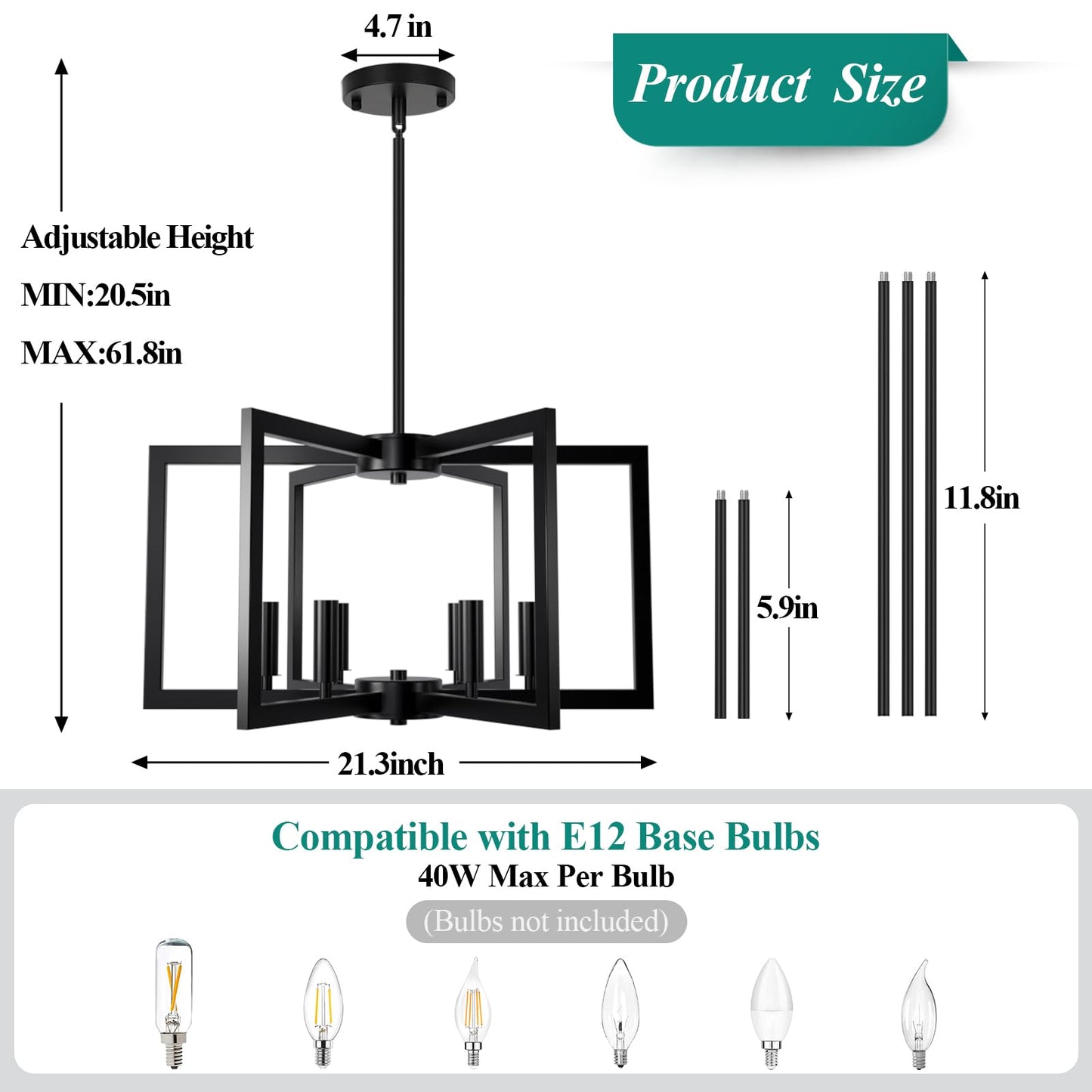 6-Light Geometric Chandelier for Dining Room