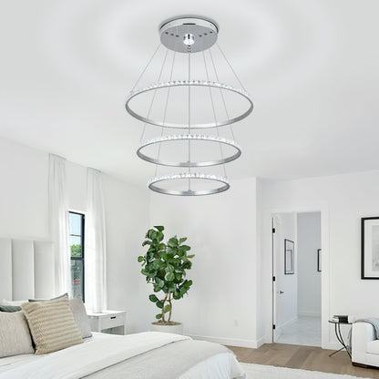 YONGYIPE LED Chandeliers Modern 3 Ring Chandelier Crystal Light Fixture Adjustable Pendant Lighting for Living Room Bedroom Dining Room (Cool White)