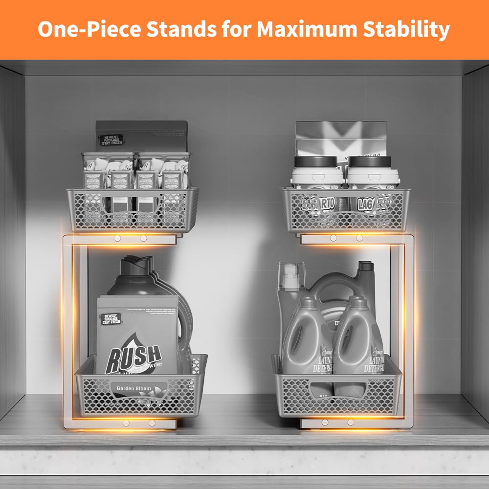 2-Tier Under Sink Organizer with Dividers, Grey