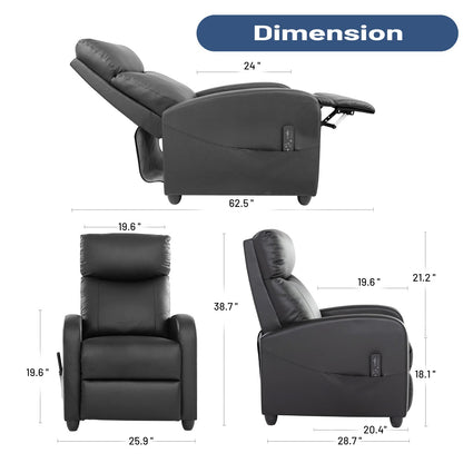 FONTOI Living Room Recliner Chair, Massage Reclining Single Sofa Adjustable Home Theater Seating with Thick Seat Cushion and High Back Padded Backrest, Black