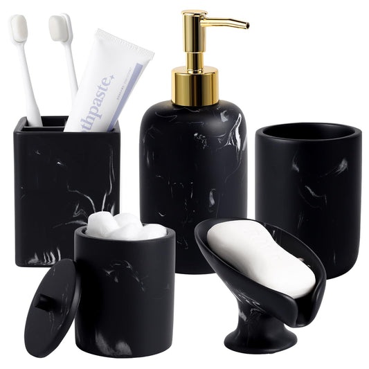 Black Marble Bathroom Accessories Set - 5 Pieces