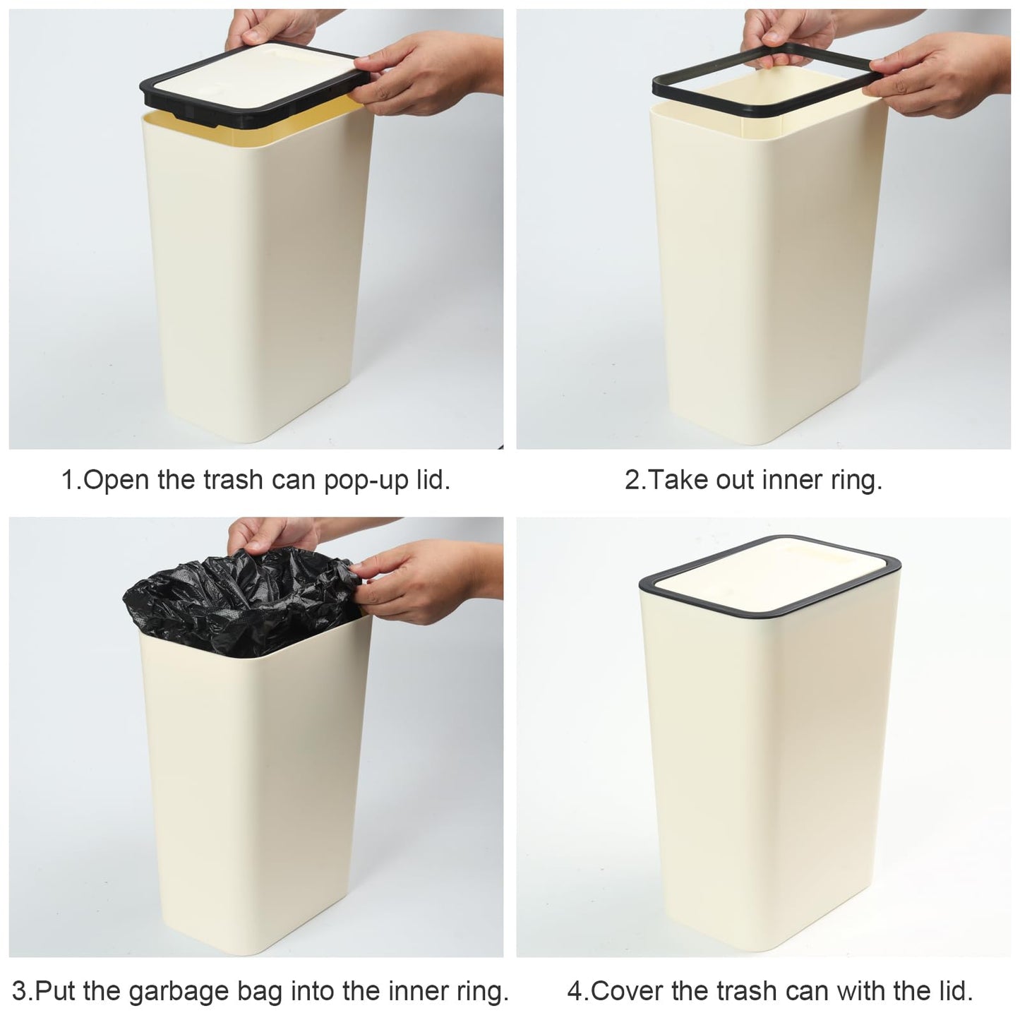 Anzoymx Bathroom Trash Cans with Lids - 3 Pack Kitchen Garbage Can 4 Gallons 2 PCS and 3 Gallons 1 PC with Pop Up Lid,Small Narrow Waste Basket for Bedroom Living Room and Office(3 Pack,Yellow)