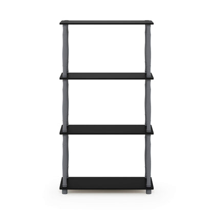Furinno Turn-N-Tube 4-Tier Multipurpose Shelf Display Rack, Classic Tubes, Black/Grey