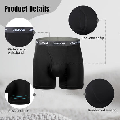 SOLOOM Mens Boxer Briefs, Moisture Wicking & Breathable Stretch Underwear For Men, Soft Full-Rise Mens Underwear 2 Pack Black