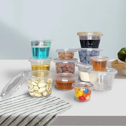Plastic 1oz Condiment Cups with Lids - 120 Sets