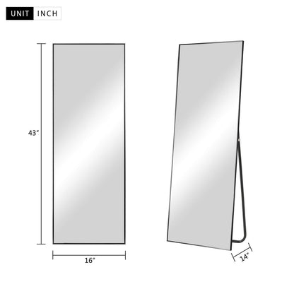 self Full Length Floor Mirror 43"x16" Large Rectangle Wall Mirror Hanging or Leaning Against Wall for Bedroom, Dressing and Wall-Mounted Thin Frame Mirror - Black, 43" x 16" (USAM004)