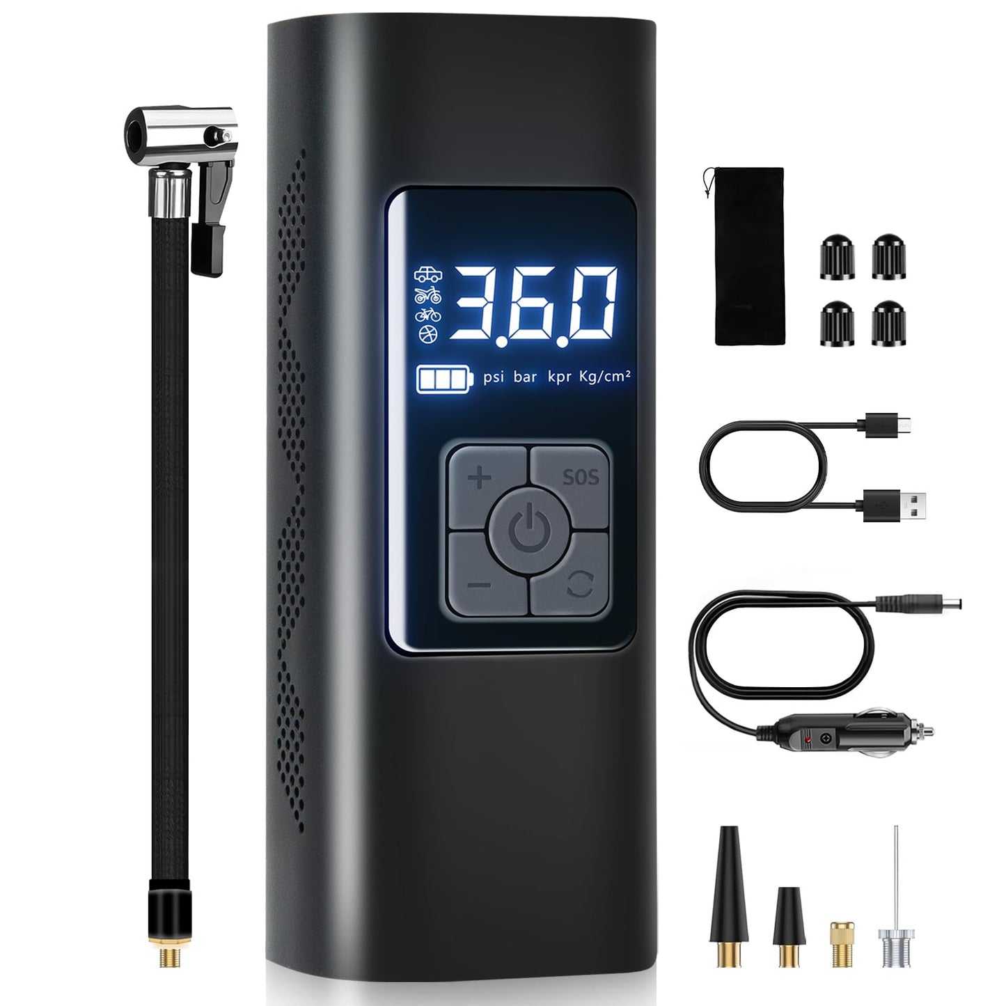 Tire Inflator Portable Air Compressor, 6000mAh & 12v Portable Air Pump Accurate Pressure LCD Display, Car tire air Pump 3X Fast Inflation Air Compressor for Car,Motorcycle etc