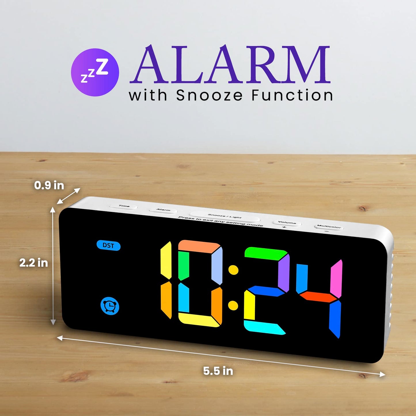 Alarm Clock with Snooze & Dimmable Backlight