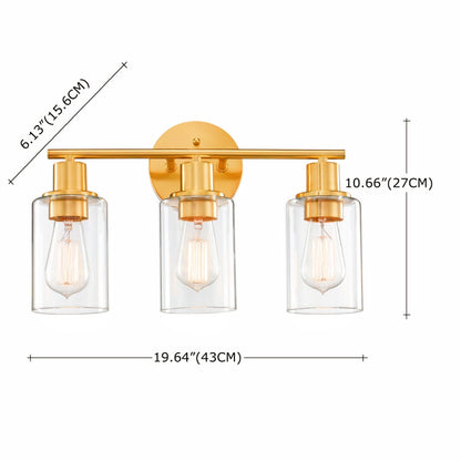 WISBEAM 3-Light Bathroom Vanity Light Over Mirror, Gold Bathroom Wall Sconce with Clear Glass Shade Including E26 Medium Base, Bulb NOT Included