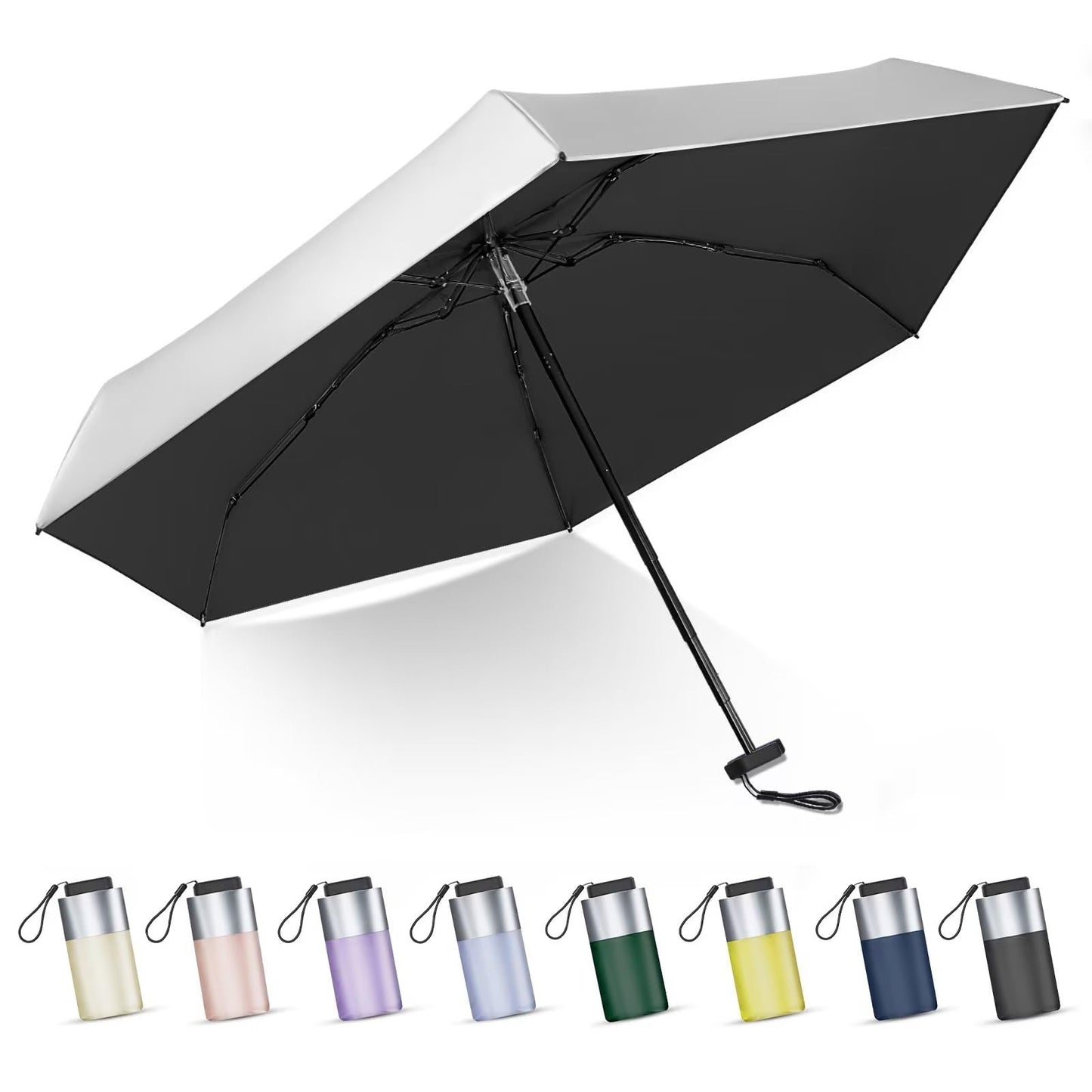 LEAGERA Mini Umbrella For Purse - UPF 50+ UV Blocker Sun Protection Umbrella, Small Micro Travel Parasol Design for Women, Black