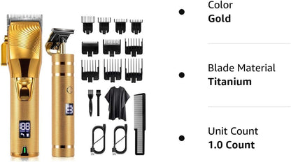 Hair Clippers for Men, Professional Hair Trimmer Barber Set Cordless Beard Trimmer Haircut Grooming Kit Gift for Men/Women/Kids/Pet (Gold)