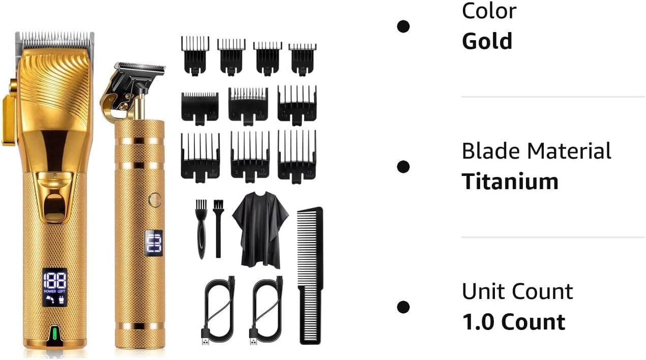 Hair Clippers for Men, Professional Hair Trimmer Barber Set Cordless Beard Trimmer Haircut Grooming Kit Gift for Men/Women/Kids/Pet (Gold)