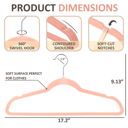 50 Pack Velvet Hangers with 360 Swivel Hook